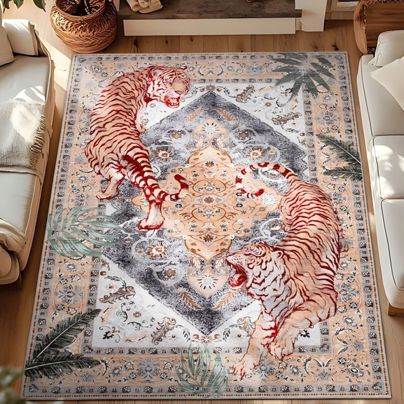 Dakota Fields Oriental Tiger Print with Floral Machine Washable